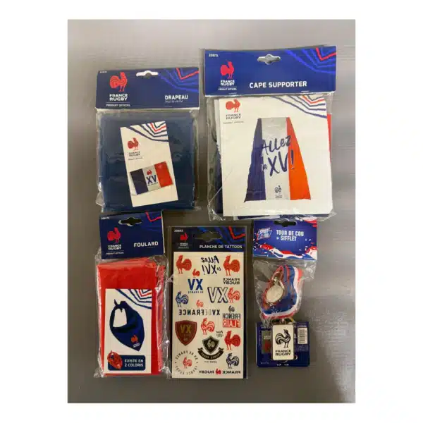 Kit supporter rugby XV de France 6 pièces - Drapeau, cape & accessoires officiels FFR