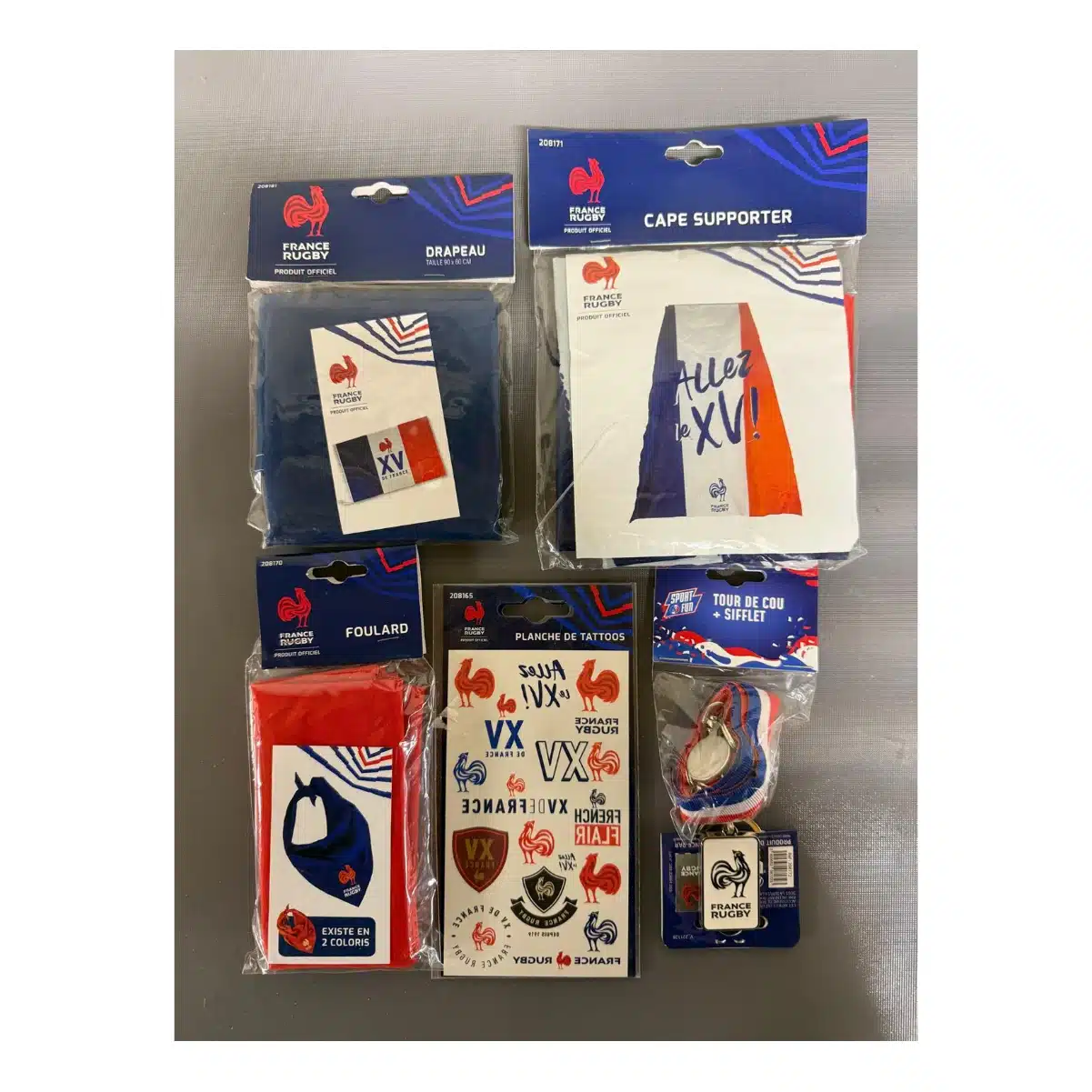 8090000777001 Kit supporter rugby XV de France 6 pièces - Drapeau, cape & accessoires officiels FFR – Image 1