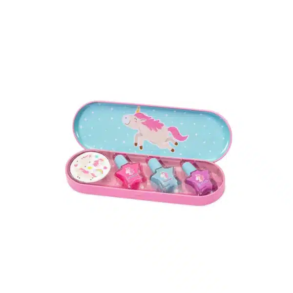 Coffret maquillage enfant Licorne - 3 vernis à ongles + stickers, boîte métal – Martinelia