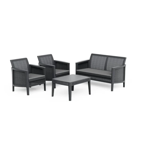 Salon de jardin bas Atlas en résine gris 4 places - 5 pièces – KETER