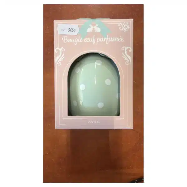 Bougie œuf parfumée AVEC - décor vert à pois - déco de Pâques