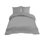 Parure de lit 200x200 cm Gris Chiné Clair 100% Coton avec Housse de Couette et 2 Taies d'Oreiller 65x65 cm – TEX HOME