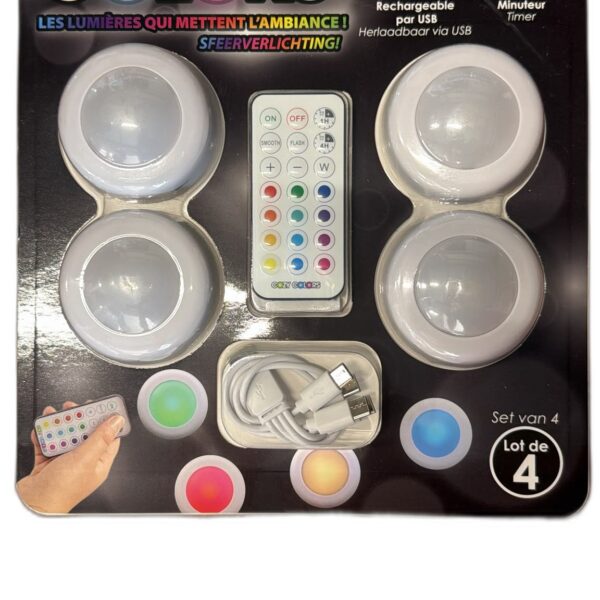Best of Home Cozy Colors MagicLED01NG - Lot de 4 lampes LED rechargeables RGB + télécommande