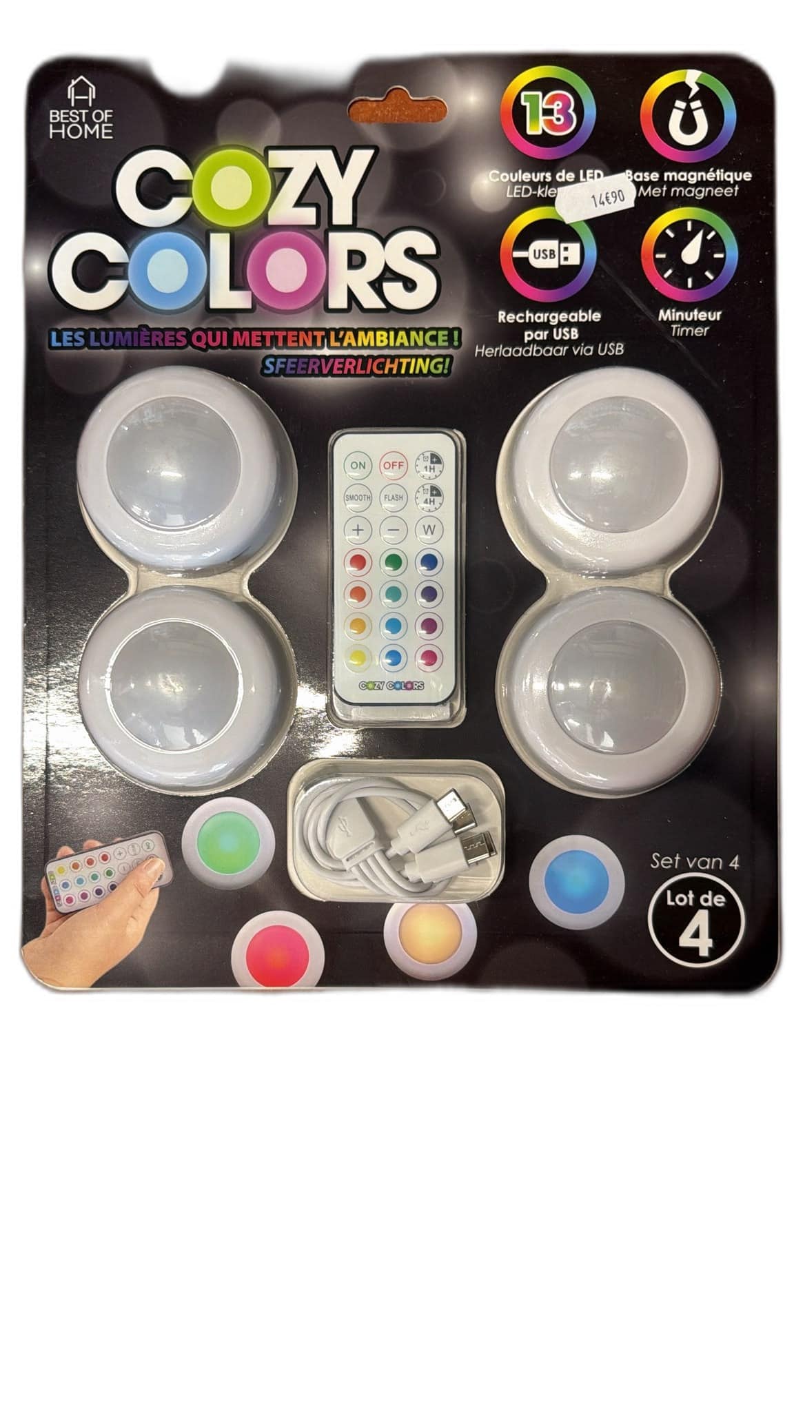 3700590909802-1 Best of Home Cozy Colors MagicLED01NG - Lot de 4 lampes LED rechargeables RGB + télécommande – Image 1