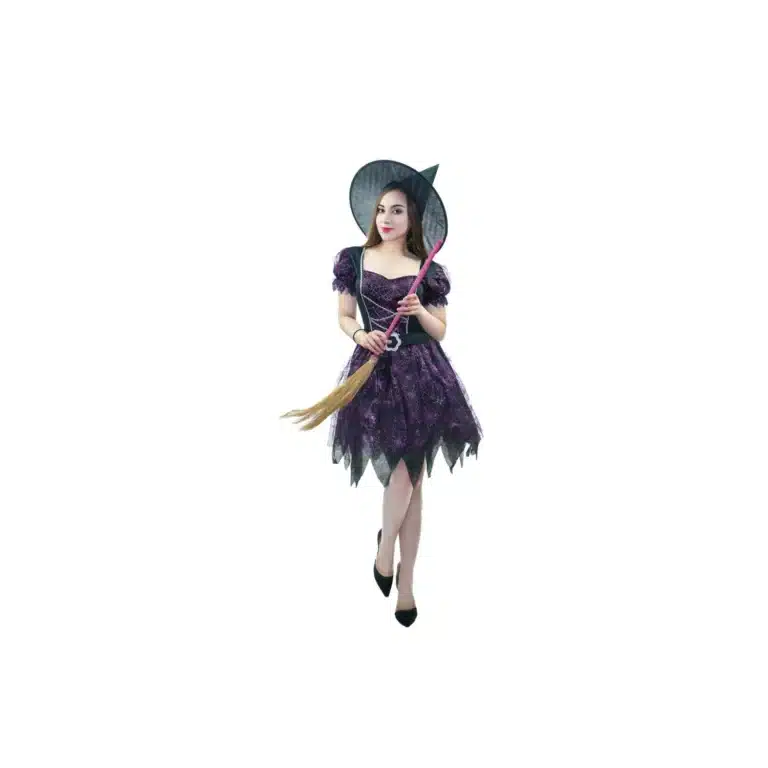 Déguisement de sorcière violette avec chapeau, adulte L/XL · P’tit Clown
