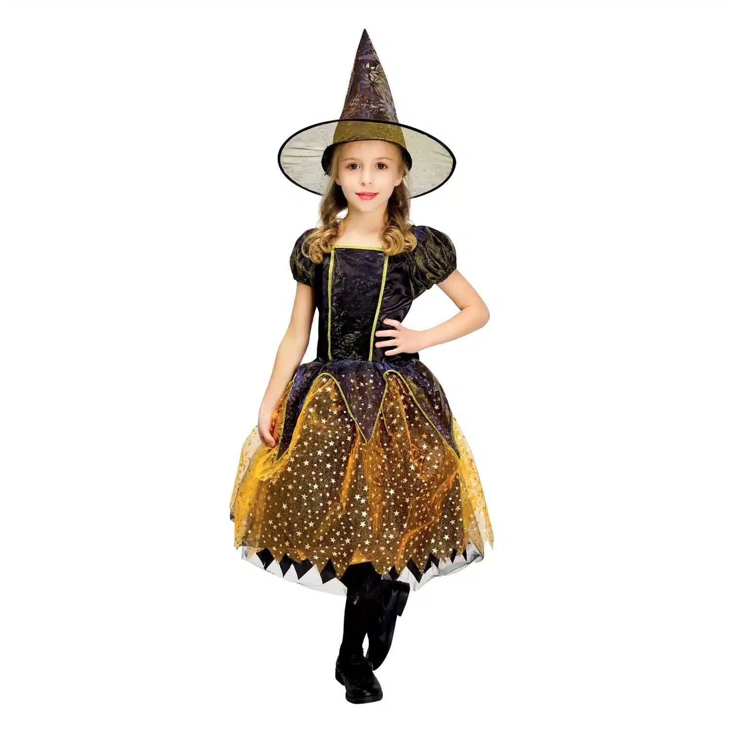 3523160883889 Déguisement sorcière 10-12 ans noir et orange avec chapeau P'TIT CLOWN – Image 1