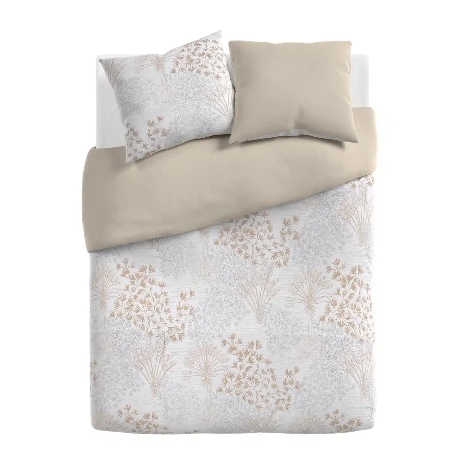 3616953536335 Parure de lit Sagara 240x220 cm 100% coton beige imprimé TEX HOME – Image 1