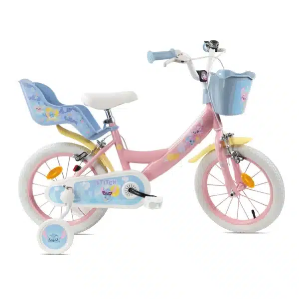 Vélo enfant 14 pouces Stitch avec porte-poupée et panier DISNEY